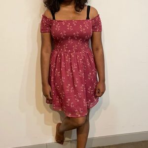 Cottagecore muted rose off the shoulder dress